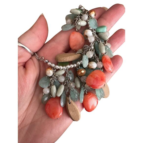 Wood and Faux Gemstone Bib Necklace - Picture 6 of 6